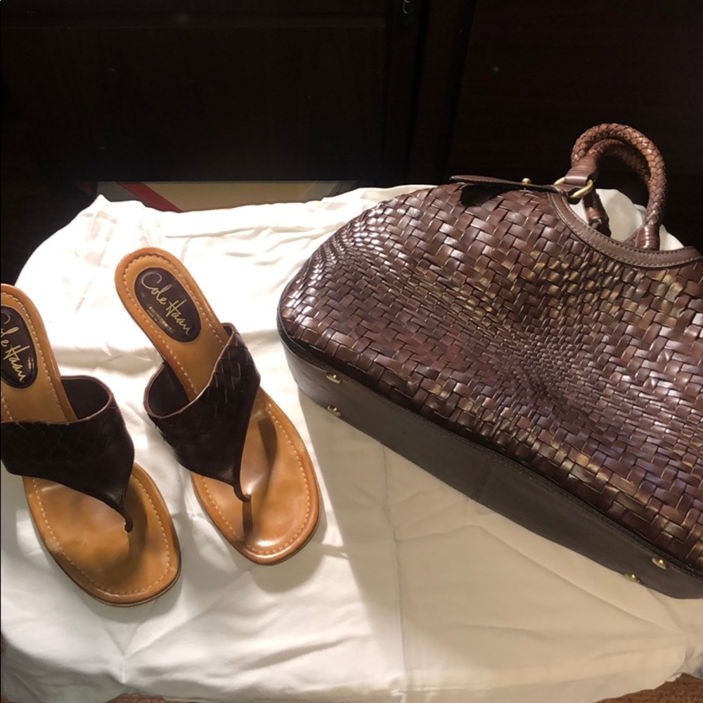 Cole haan sandal heels with matching purse.